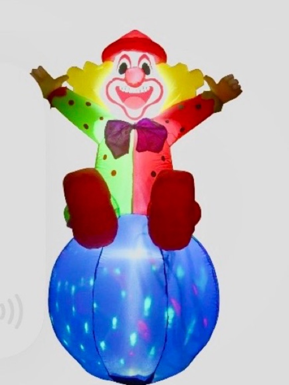 Light-Up Inflatable Clown on Illuminated Blue Ball - Red, Green, Yellow